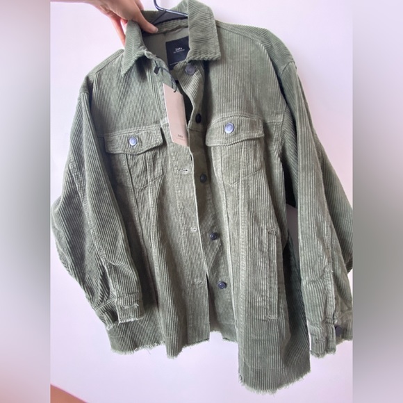 ZARA Oversized Corduroy Shirt Jacket Shaket Outwear Blazer Khaki Olive Green XS - Picture 9 of 14